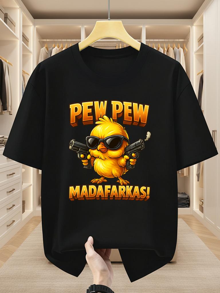Pew Pew Madafakas Cool Chick With Sunglasses Dual Pistols Graphic T Shirt Funny Cartoon Animal Print Cotton Short Sleeve Tops