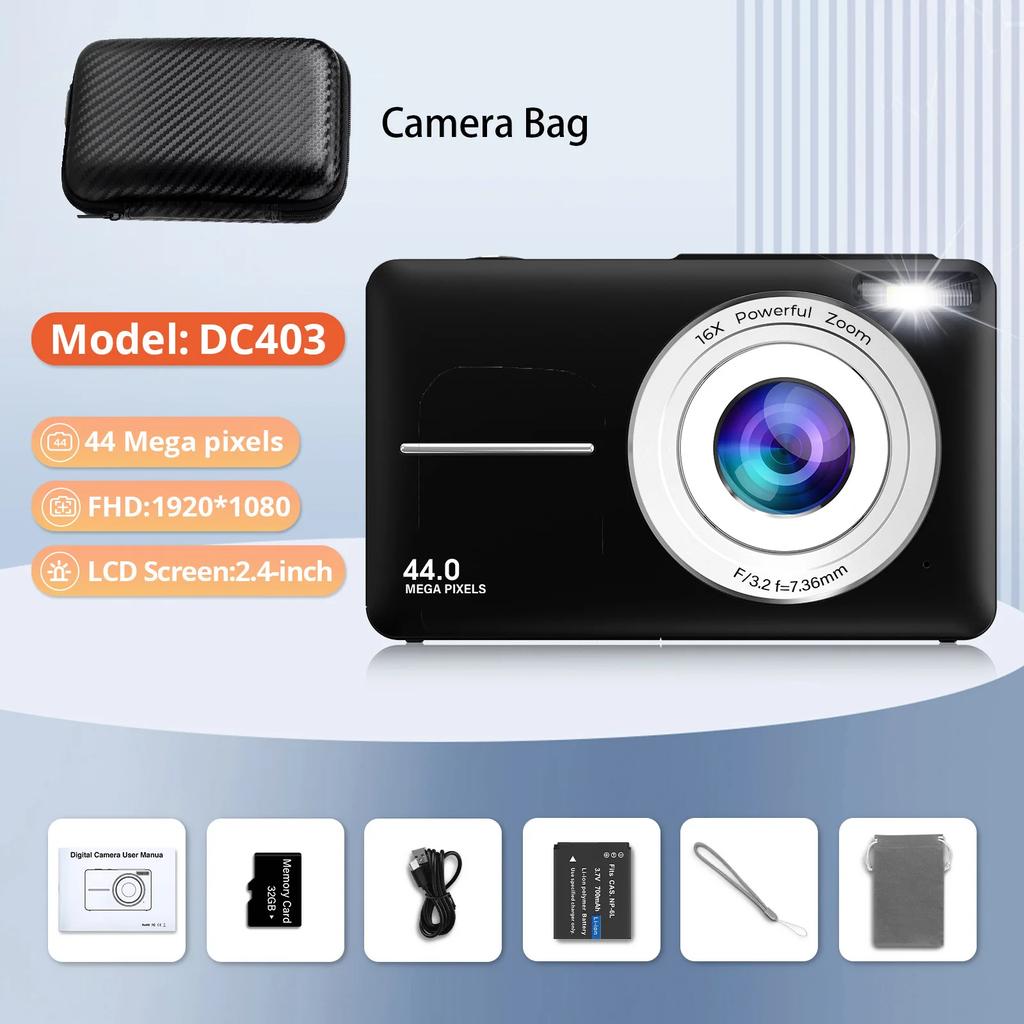 2025 Digital Camera HD 2.4 Inch 1080P Rechargeable Cameras with 16x Zoom Compact Camera for Kid Adult Gift Beginner Photography