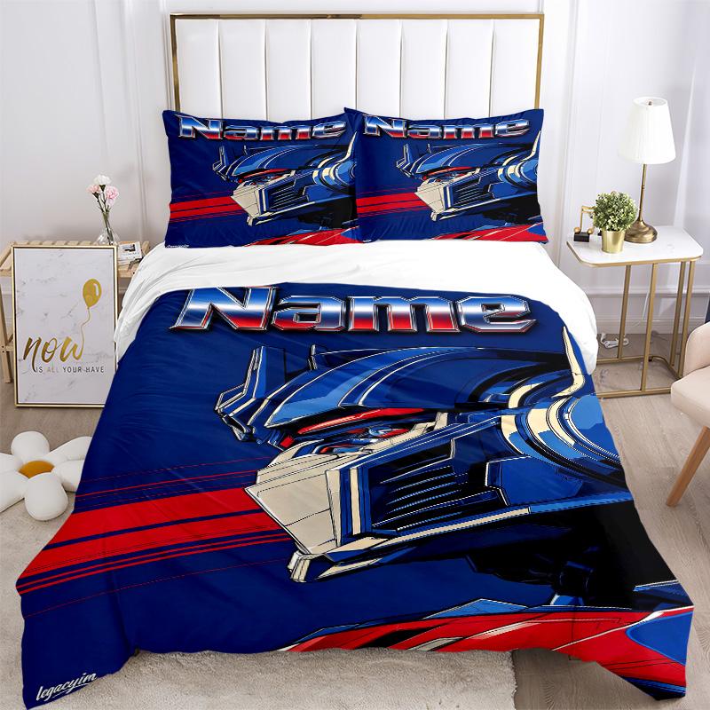 Custom Name Optimus Prime Bedding 3 Piece Set HD Print Duvet Cover Pillowcases for Teens Adult Bedroom Decoration Christmas Gift