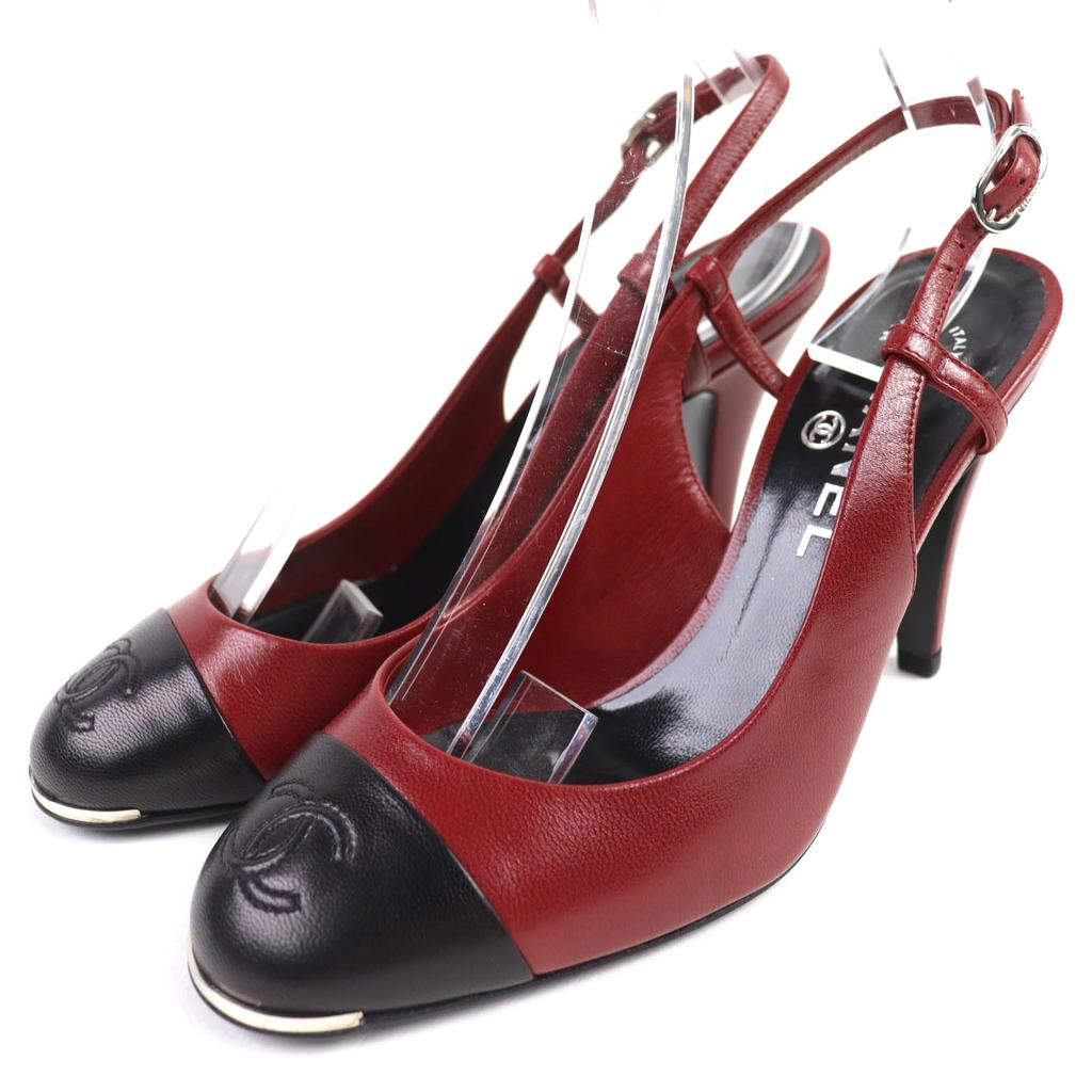 Excellent CHANEL COCO Mark two-tone leather slingback pumps leather37.5 G27344 Used