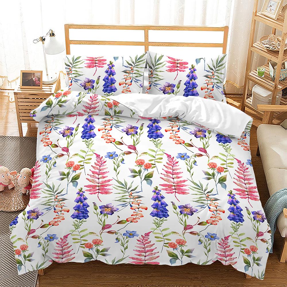 Bedding Three-Piece Set Quilt Cover Pillowcase 3D Digital Printing Plant Leaf Fruit Kit