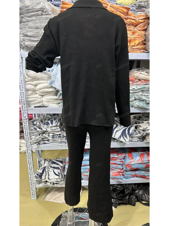 2023 Herbst Europäisches & Amerikanisches Einfarbiges Lockeres Saumschlitz Strickwaren Zweiteiliges Set für Damen