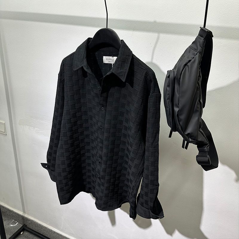 

No-iron Versatile Plaid Design Shirt Men s Slim-fit Korean Style Casual Elastic Long-sleeved Solid Color Button Cardigan XXXL