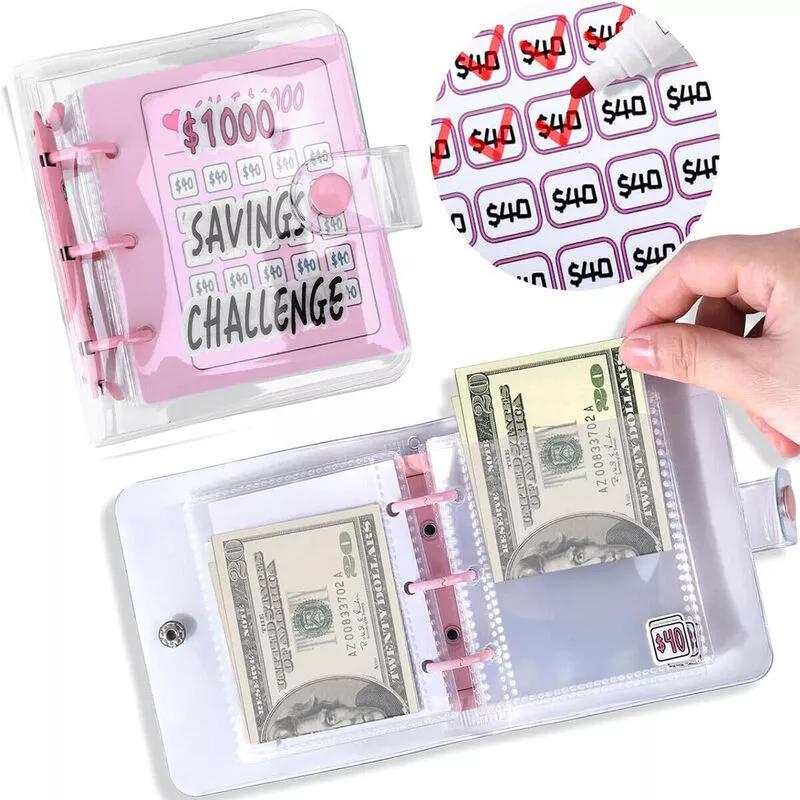 

1000 Money Savings Challenge Папка-переплет с денежными конвертами Мини-бюджетная книга Подарки розовый