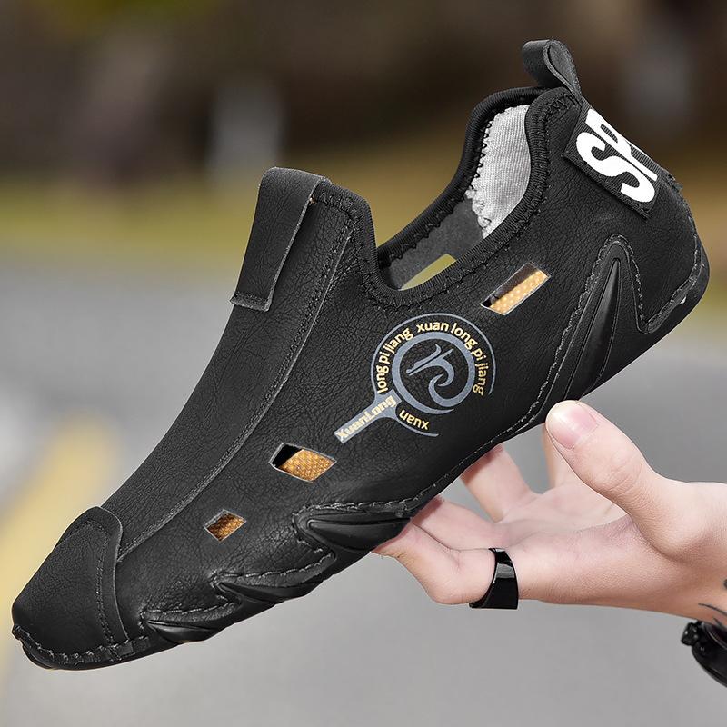 

Large size 2024 spring and autumn leather men s hand-sewn shoes lightweight men s shoes sports and leisure driving shoes single shoes 48 чорний