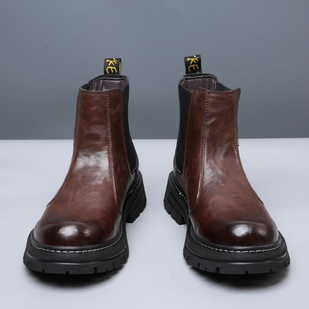 MIDIRO Genuine Leather Chelsea Boots with Side British Plus Leather Shoes for Commuting Men's Gore, Style, Water-Repellent, Sizes,