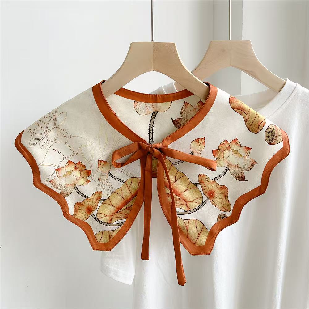 Versatile Printed Fake Collar Convenient Detachable Collar Shawl with Shoulder Straps Vintage Lace Ladies False Blouse Collar