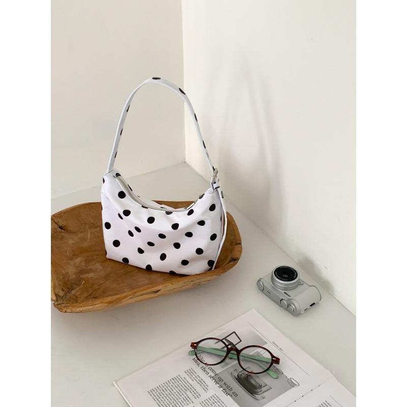

Commuter shoulder bag women s new niche simple full print black and white polka dots rectangular versatile nylon small bag білий