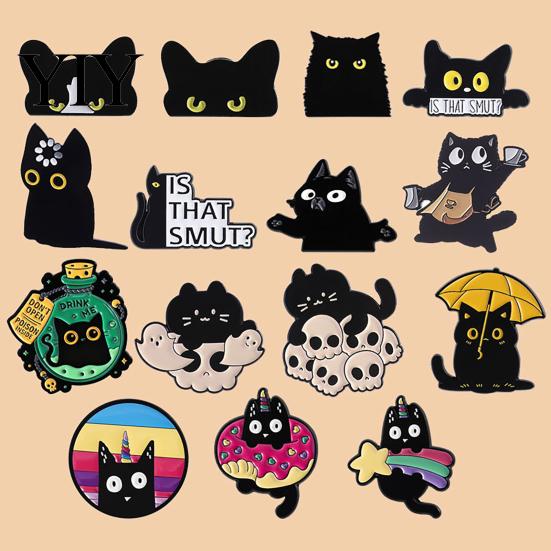 Versatile Cat Decoration Pin Black Themed Brooch, Anti-Rust Lightweight Lapel Pin, Cartoon Badge Accessories for Clothing Bag Party Jewelry