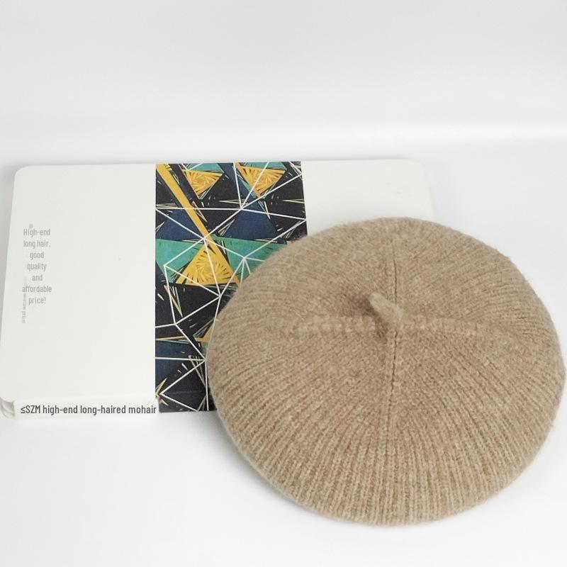 Женский зимний шерстяной берет: Вязаная шапка художника в стиле ретро в британском, японском и корейском стилях на осень. хаки