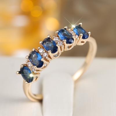Squisiti Anelli da Dito Ovali in Zircone Blu per Donna Lussuosi Color Oro Anello da Festa di Matrimonio Gioiello Regalo