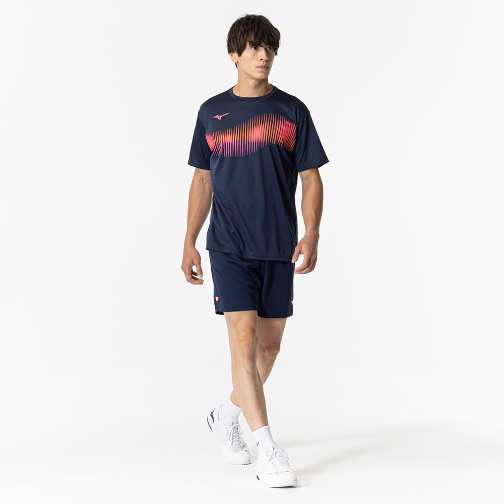 Mizuno Table Tennis Game Short JTTA Size XL Shirt, Sleeve, Certified, Moisture-Wicking, Quick-Drying, Unisex, Navy, 82JAB111,