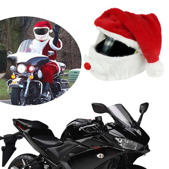 Christmas Motorcycle Helmet Cover Plush Full Face Helmet Cover Funny Santa Claus Xmas Hat