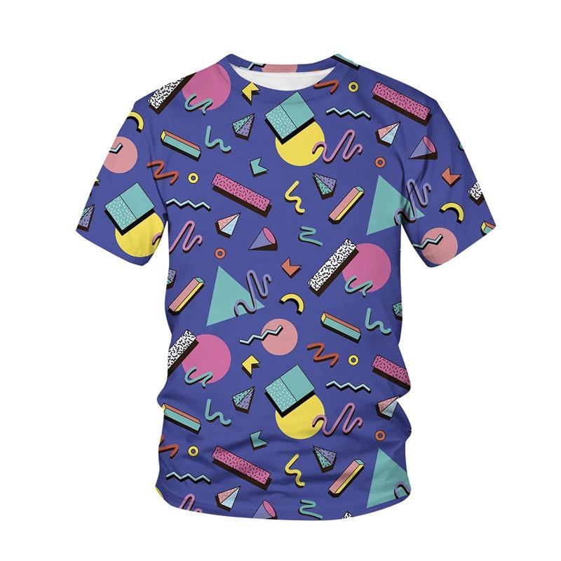 Summer Retro Men's T-Shirt with Geometric Patterns - Retro Hip-Hop Street Style Men's Trendy Personalized Short Sleeve Shirt