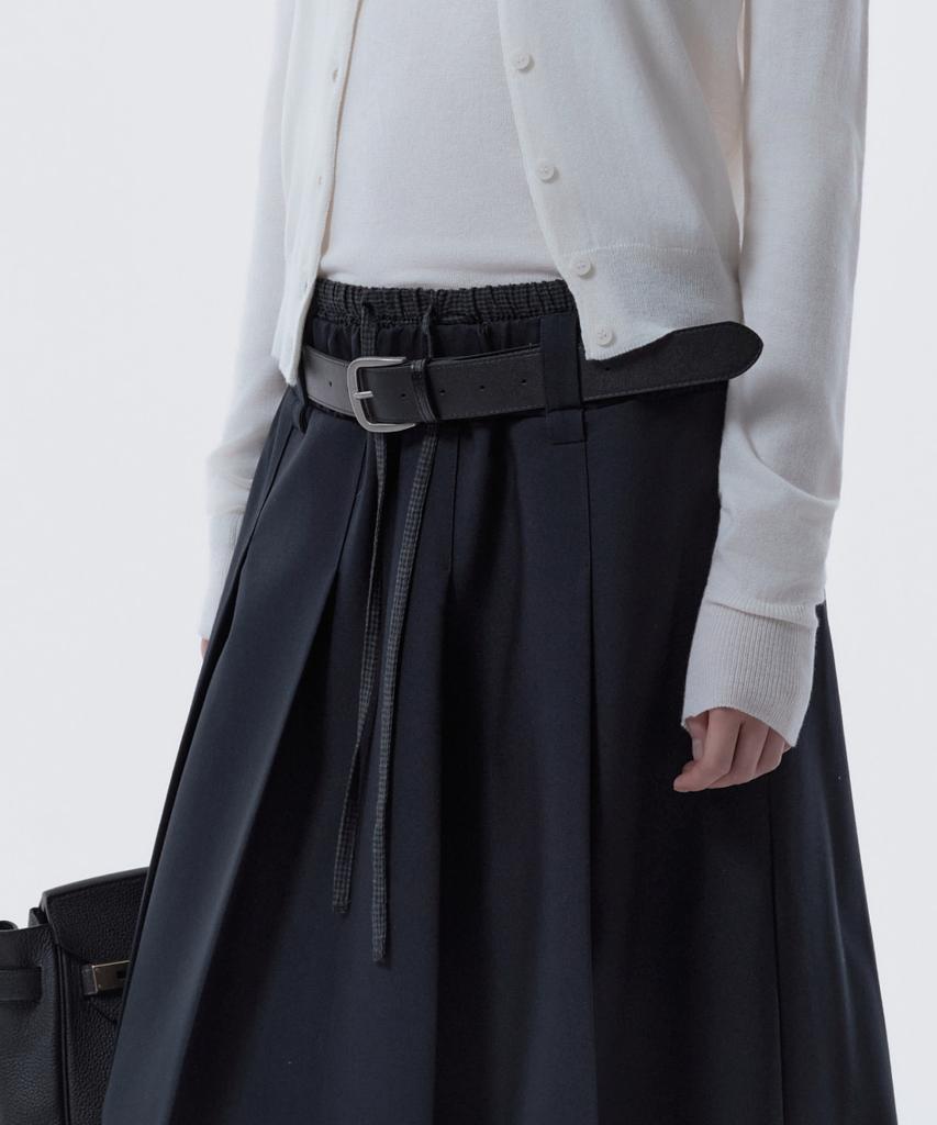 Mausolleum Gingham Waistband Layered Balloon Pleated Skirt - Navy