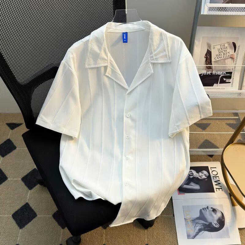 Summer Fashion Turn Down Collar Loose Casual Single Breasted Shirt Male Short Sleeve Solid Cardigan Top Men