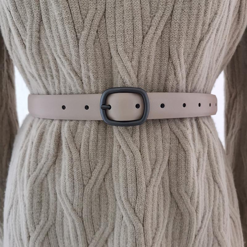 

Genuine Color Solid Leather Belt Women Alloy Closure Fashion Wardrobe Summer Ivory