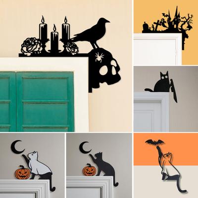 Halloween Door Topper Metal Cat Skull Witch Castle Halloween Door Wall Corner Decor Frame Sign Holiday Home Decoration