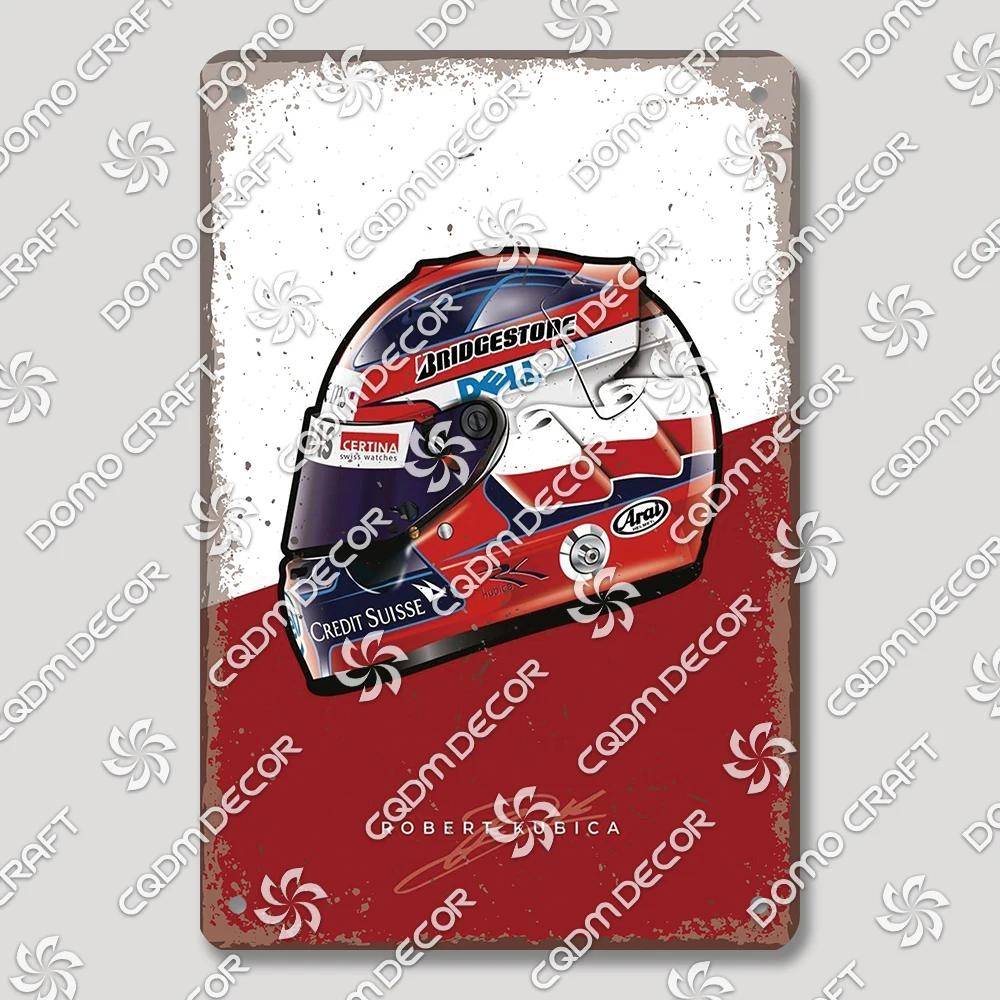 Vintage F Racer Helmet Metal Tin Sign Wall Art Decor  Sport Car Helmets Poster Plaque for Garage Racing Club Bar Pub Home