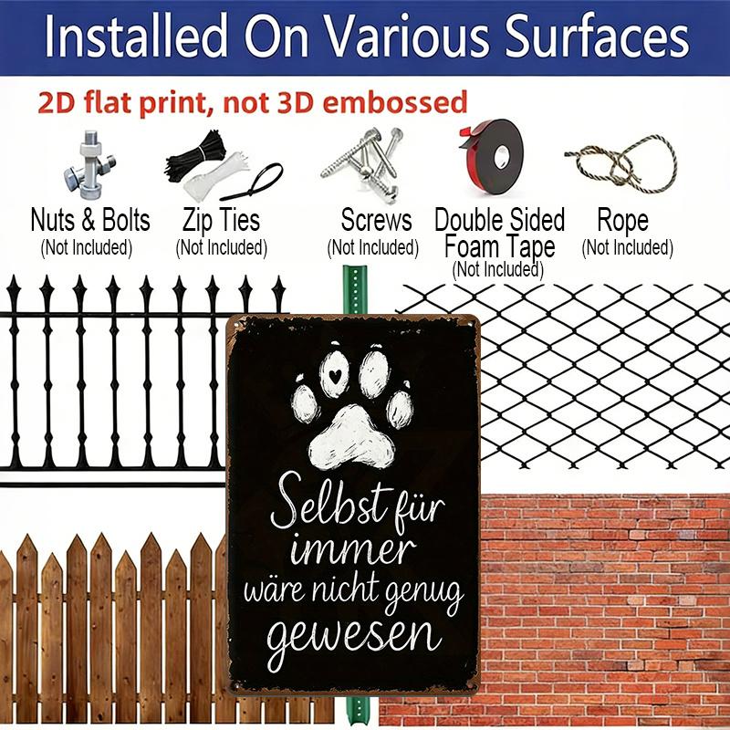 2D Flat 1pc German & English Pet Memorial Aluminium Plaque - Vintage Black & White Paw Print Sign with "Even Forever Wouldn't Have Been Enough