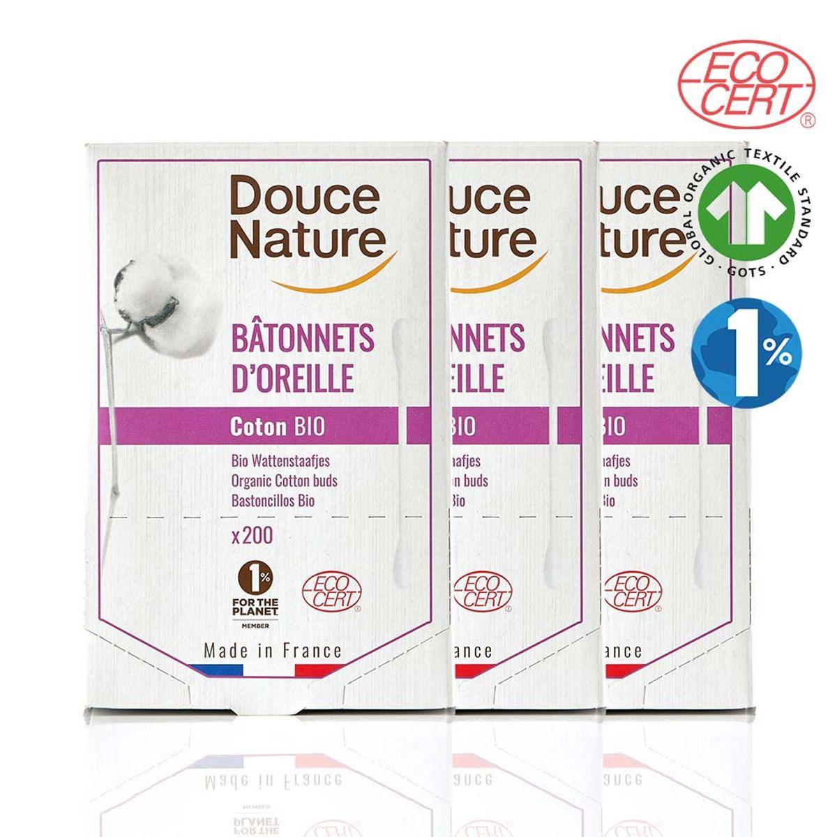 3 packs of 200 French organic 100% cotton swabs