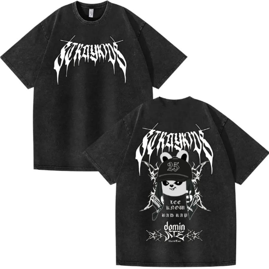 2026 KPOP DominATE Tour FELIX BANGCHAN CHANGBIN HYUNJIN HAN LEE KNOW Vintage Washed T Shirt Casual Cotton Short Sleeve Graphics Tees