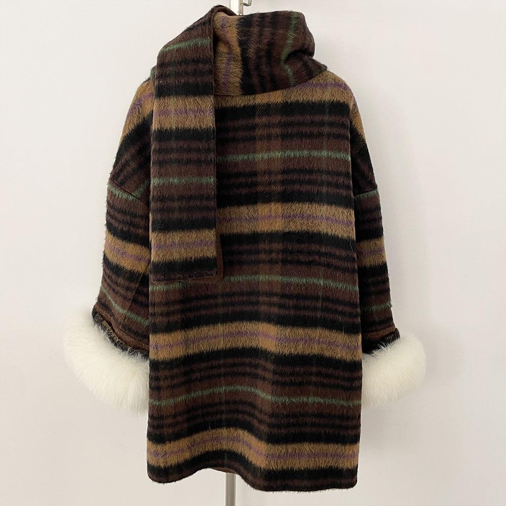 OFTBUY New Winter Women Coat Real Natural Fox Fur Cuff Turn-down Double-faced Woolen Blends Jacket Thick Warm Casual Overwear