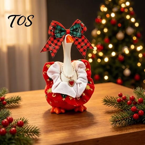 Winter Goose Costume Christmas Cute Desk Outfits, 7 Inch Mini Wreath Clothes with Bow Holiday Ornaments for Statues Tie Headwear And Faux Pearl