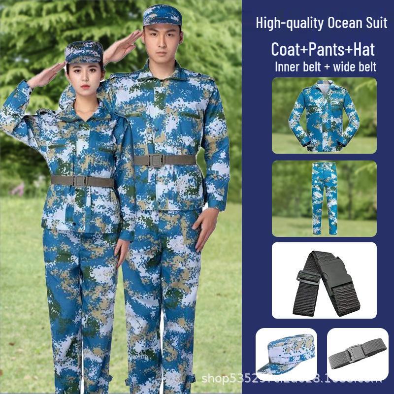 Student Camouflage Training Uniform Set - Grass Green, Summer Thin, Junior & Senior High Military Uniform