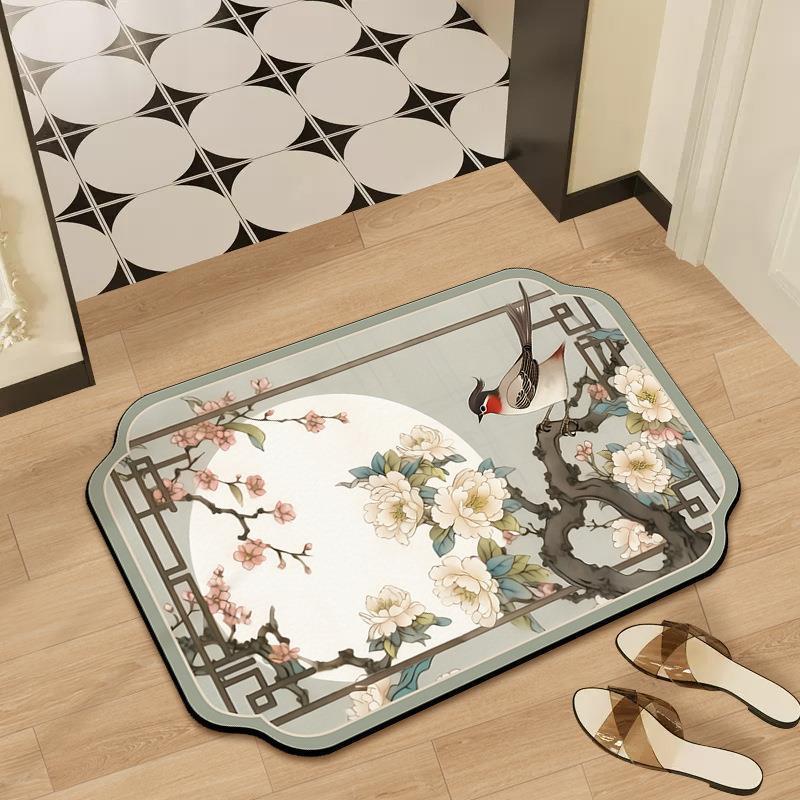 Mid-Autumn Absorbent Cushion Cushion Cute Chinese Flowers and Flowers Foot Mat Toilet Floor Mat Door Non-slip Bathroom Absorbent Cloth