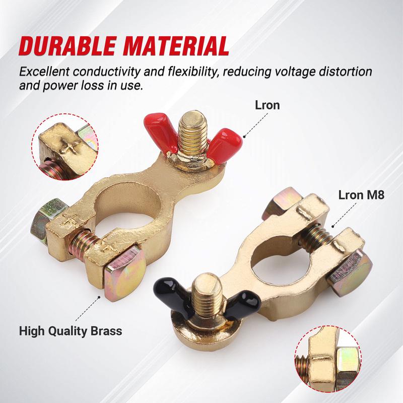 1Pair Car Battery Terminal Connectors Protector Wire Cable Clamp Adjustable Conductive Caps Stud Type Cable Positive Negative