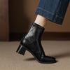 Krazing Pot Botines Chelsea de Puntera Cuadrada con Tacón Grueso de Microfibra Talla 42 Cremallera Decoración Plisada para Mujer Botines Elásticos en el Tobillo