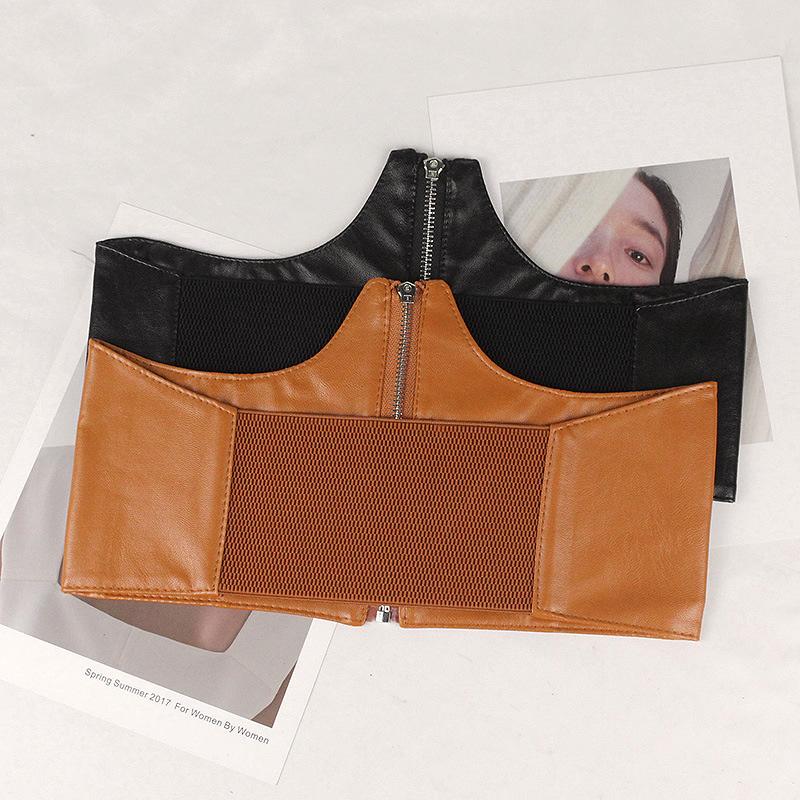 Black Corset Wide Belt Pu Leather Slimming Body Belts for Women Elastic High Waist Waistband