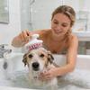 Peigne de toilettage pour chien Dents en silicone Brosse pour animal de compagnie avec poignée antidérapante Peigne de massage doux pour animal de compagnie Brosse de bain pour chiens à poils longs et courts