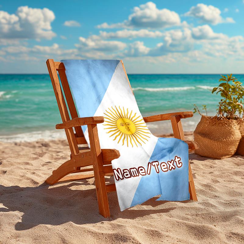 1PC Custom Name Argentina Flag Beach Towel Highly Absorbent And Sand-Resistant Towel for Swimming, Pool, Yoga, And Travel Lightweight