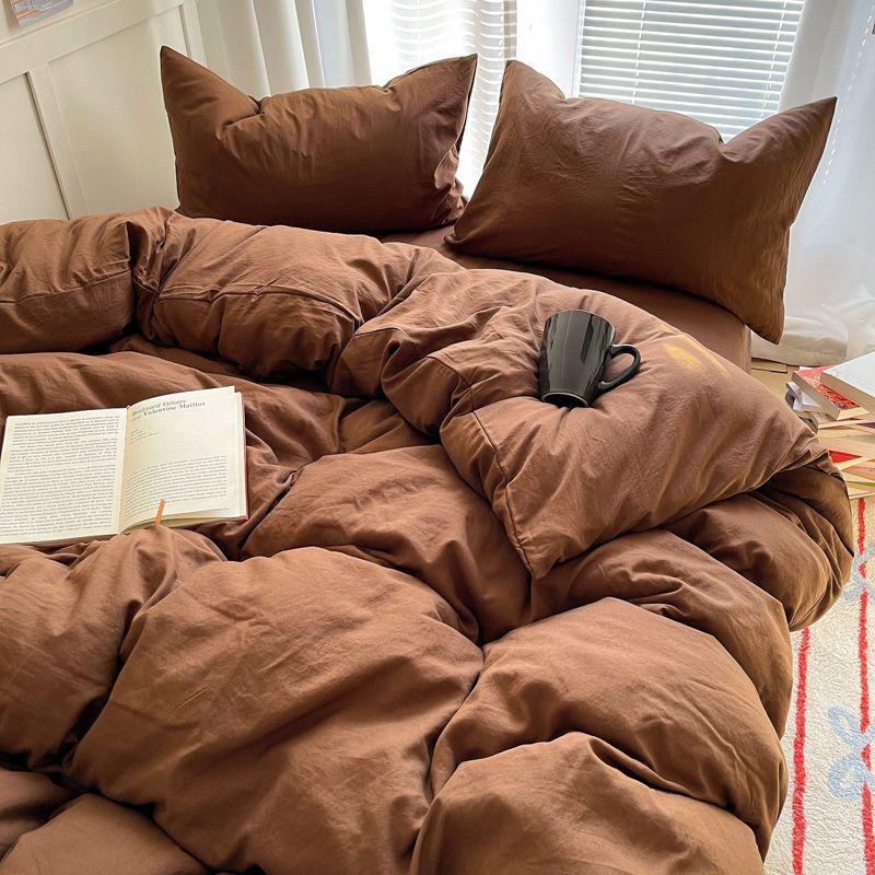 

Ankela Red Pure Color Washed Cotton Duvet Cover Four-Piece Set Student Dormitory Bed Sheet Fitted Sheet Three-Piece 100% Cotton Set Single Duvet Cover Single quilt cover 150*200cm Washed cotton-Brown