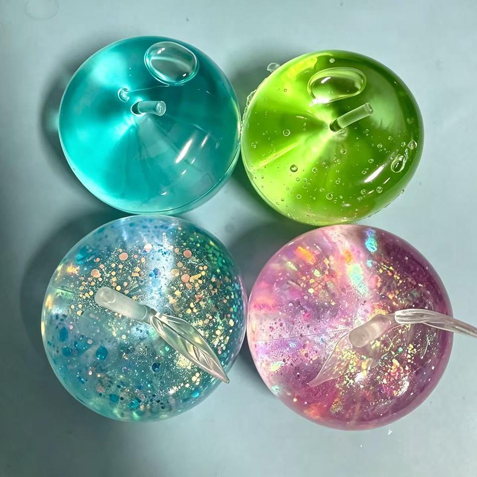 Manzana Transparente con Purpurina Squishy Bola para Alivio del Estrés, Juguete Sensorial Fidget Suave, Juguete de Apretar de Rebote Lento, Popular Regalo de Navidad