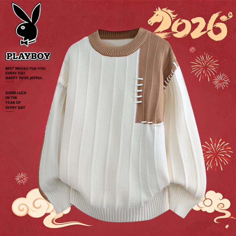 PLAYBOY Men's Fleece-Lined Crew Neck Knit Sweater