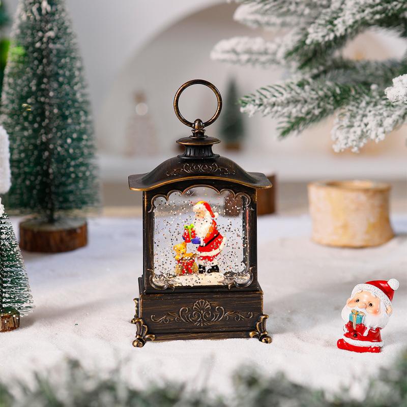 Christmas Crystal Lantern Ornaments Wind Lantern Santa Claus Atmosphere Decoration Flat Square Music Box Christmas Gift Night Light