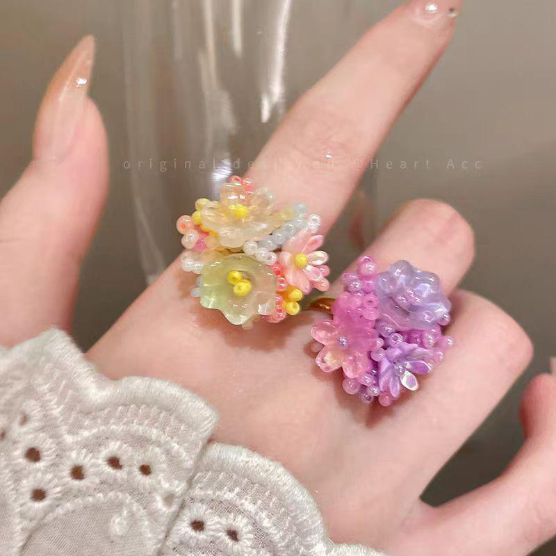 Ball Flower Ring - Women's Style - Sweet and Cute - Beach Theme - Unique Personality - Fresh and Vibrant - Beaded Finger Ring