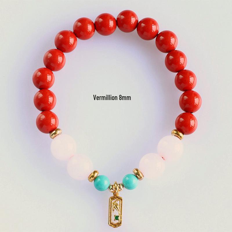Genuine Cinnabar and White Jade Peace Bracelet - Natural Chinese Style Women's Gift