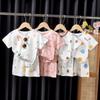 Kids' Summer Jacquard Pajama Set: Short-Sleeved Shirt and Shorts for Boys and Girls