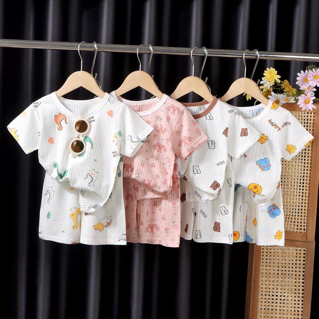 Kids' Summer Jacquard Pajama Set: Short-Sleeved Shirt and Shorts for Boys and Girls