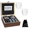 Whiskey Stones And Whiskey Glass Gift Set Of 4, For Men | Father's Day, 6 Granite Whiskey Stones, 2 Whiskey Glasses,1 Wooden Box