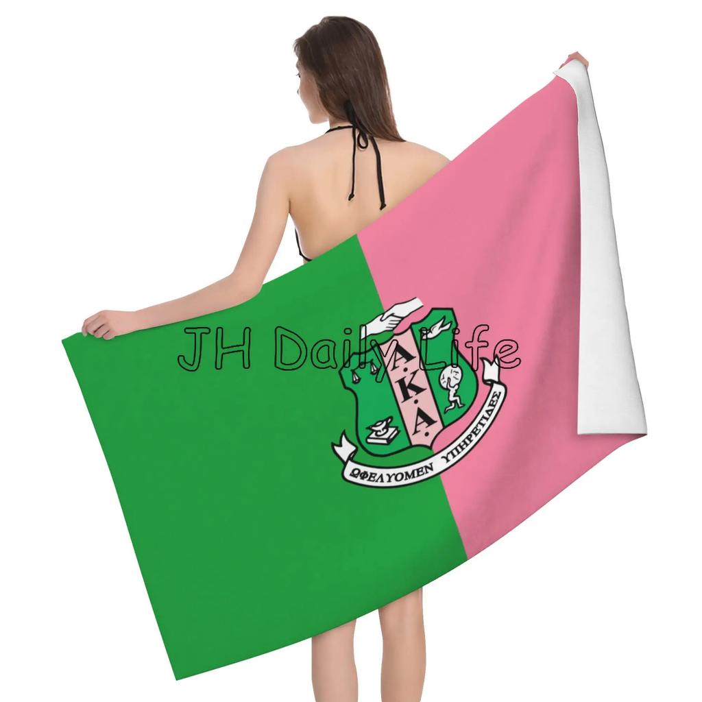 AKA Sorority Gifts for Women Girls 1908 Pink Green Inspired Positive Beach Towel Absorbent Bath Towel for Travel Swimming Sports