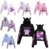 Kpop Demon Hunters Printed Short Hoodie With Cat Ears For Girls Summer Casual Wear