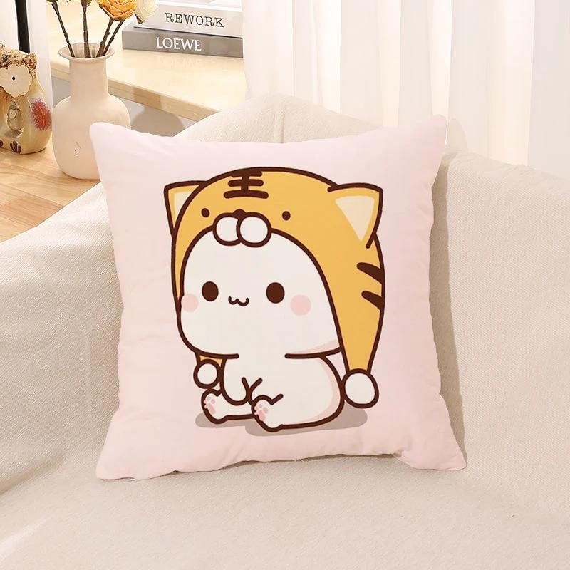 Pillow Cover Square Cushion for Bed Car Office Peach Mochi Cat Decorative Anime Room