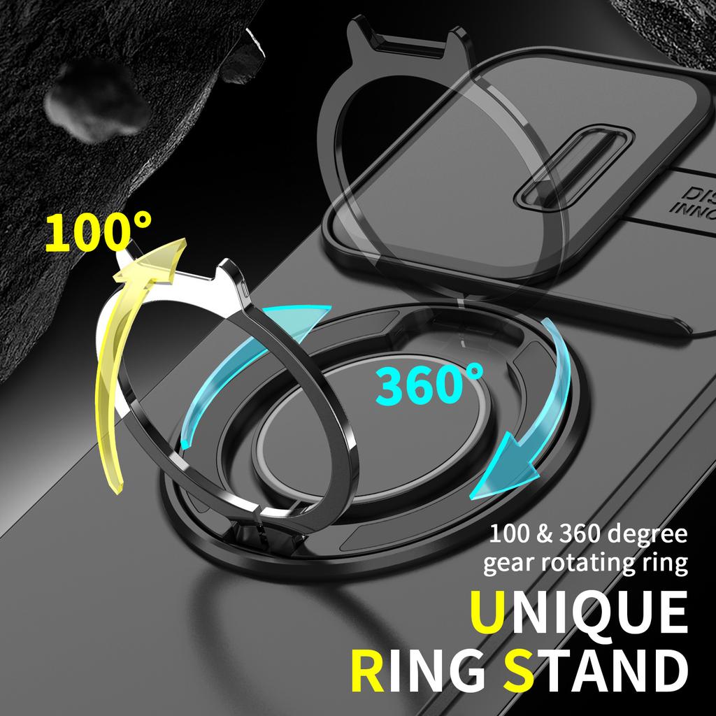 For Oppo Reno 15 Pro Case, Magnetic Camera Cover Phone  Case Cover with 360° Rotating Ring Holder for Oppo Reno 15 F/Reno 14/Reno 13 Pro