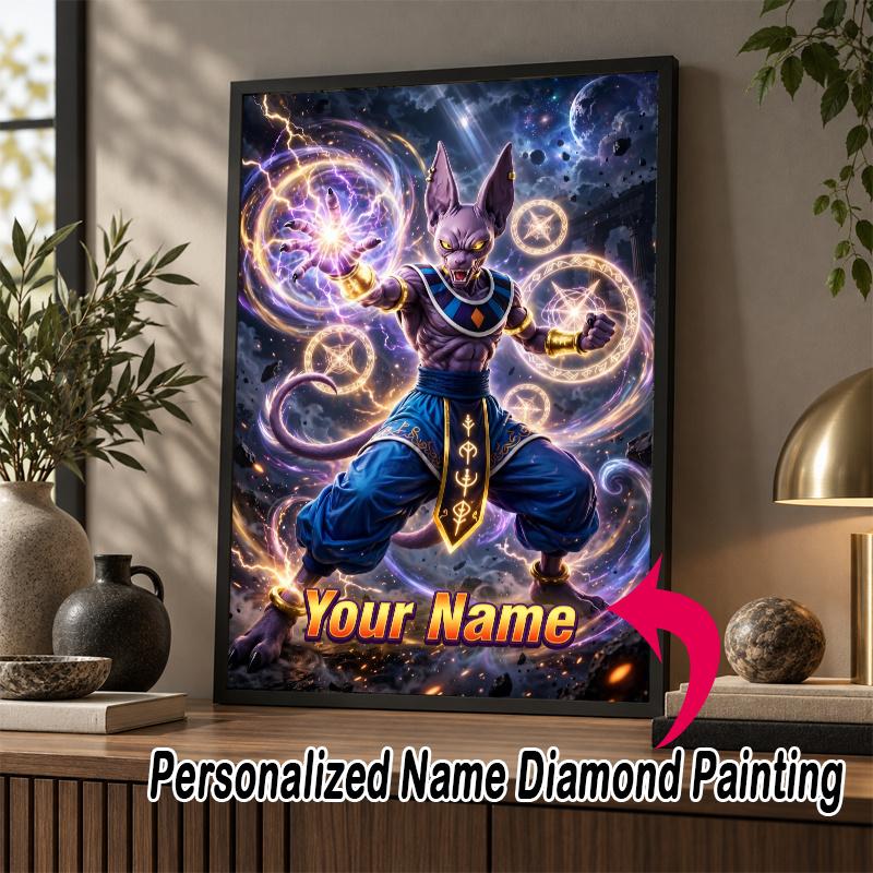Personalized Beerus Diamond Art Custom Name 5D Diamond Painting Full Drill DIY Craft