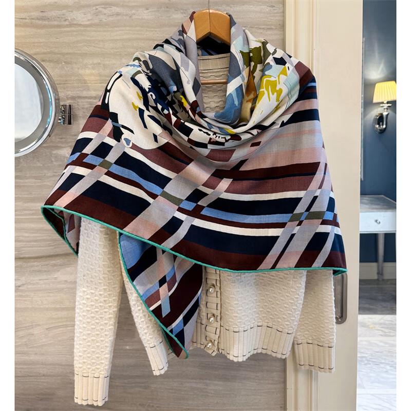 NINA SOLOR Horseman Silk Wool Large Square Scarf